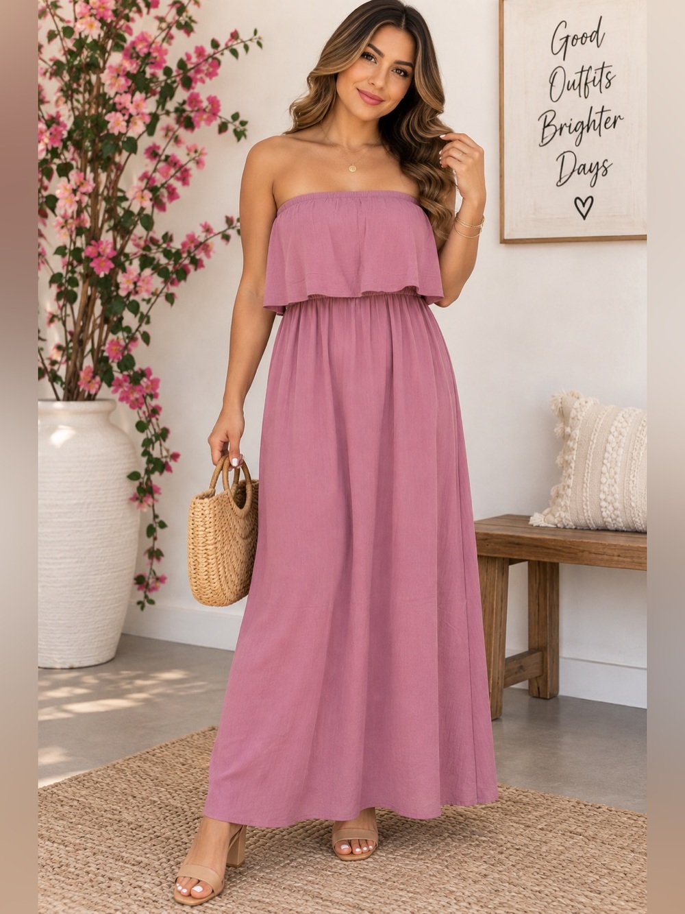 Zenana- Strapless Maxi Dress- LT Rose